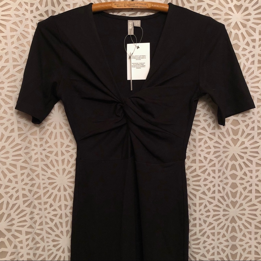 NWT ASOS Black Knot Front Midi Bodycon Dress